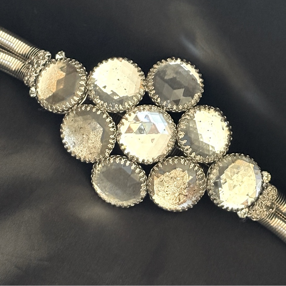 SCHREINER Vintage Clear Glass Stone Buckle & Silver Tone Metal Belt